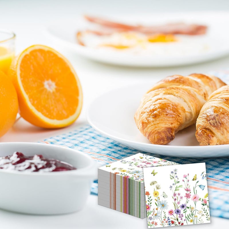 KFJBPB 50 قطعة من مناديل الزهور البرية 13 × 13 بوصة، مناديل ورقية زهرية قابلة للتخلص منها لمناسبات الربيع والصيف وحفلات الزفاف وحفلات استقبال المواليد وأعياد الميلاد وزينة حفلات الشاي. - Image 4