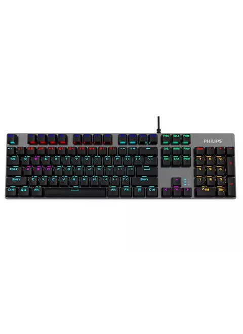 Philips G404 Gaming Keyboard – Full Mechanical Keyboard -Rainbow Backlight 22 Lighting Mode – Cyan Blue Switch – EN 104 Keys – 5 Macro Key  –Full key N-rollover   | Grey / Black (SPK8404 )