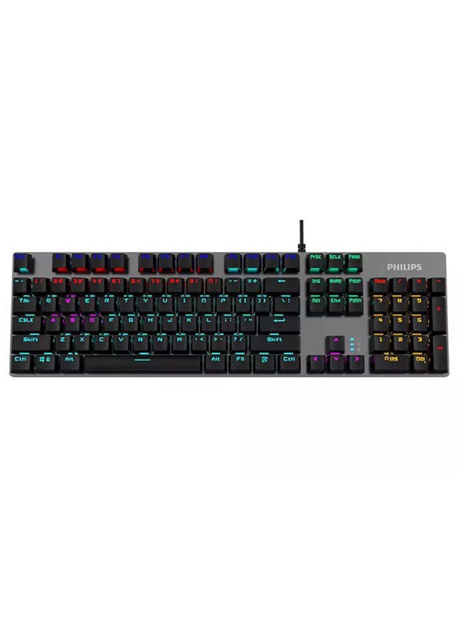 Philips - Philips G404 Gaming Keyboard – Full Mechanical Keyboard -Rainbow Backlight 22 Lighting Mode – Cyan Blue Switch – EN 104 Keys – 5 Macro Key  –Full key N-rollover   | Grey / Black (SPK8404 ) - Image 1