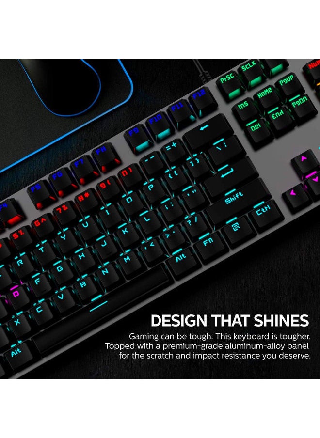 Philips - Philips G404 Gaming Keyboard – Full Mechanical Keyboard -Rainbow Backlight 22 Lighting Mode – Cyan Blue Switch – EN 104 Keys – 5 Macro Key  –Full key N-rollover   | Grey / Black (SPK8404 ) - Image 1