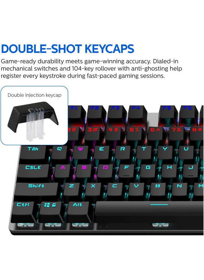 Philips - Philips G404 Gaming Keyboard – Full Mechanical Keyboard -Rainbow Backlight 22 Lighting Mode – Cyan Blue Switch – EN 104 Keys – 5 Macro Key  –Full key N-rollover   | Grey / Black (SPK8404 ) - Image 1