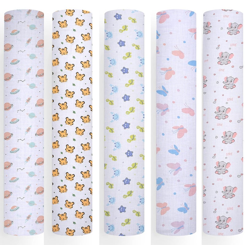 Threads & Yarn Threads Yarn Organic Muslin Cotton Swaddle Wrap for New Born 100 cm x 100 cm Multicolor Pack of 5 Mixed - Image 1