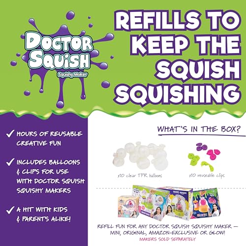 Doctor Squish Squishy Maker Refill Pack DIY Squishy Making Kit with 10 TPR Balloons and 10 Reusable Clips Make Your Own Squishies for Kids Ages 8 Up 1 Pack - Image 5