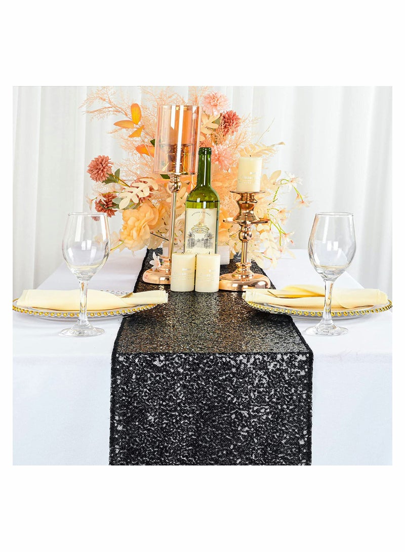 Excefore Sequin Table Runner Glitter Fabric Table Linens Decorations for Holiday Wedding Birthday Outdoor Party Decor 12x72 inch - Image 2