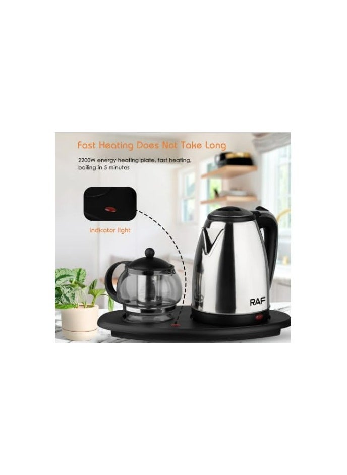Generic - Coffee Tea Maker Water Boiler Glass Teapot Set Electric Kettle Tray Set with Infuser (Silver) | 1.5L | Fast Boil & Auto Shut-Off | Ideal for Tea, Coffee, Hot Water, and Herbal Infusions - Image 1