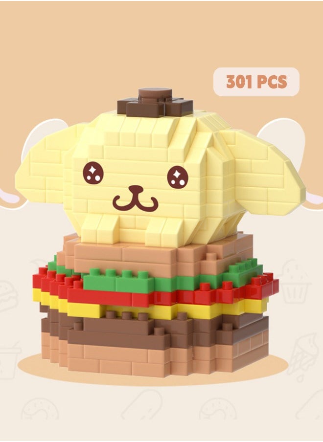 LELE BROTHER - 301PCS Sanrio Pompompurin Building Bricks Set, Hamburger Pompompurin Mini Block Building Set, Classic Mini Building Bricks, Assembling Building Blocks Suitable for Boys and Girls Aged 6 and Up - Image 1
