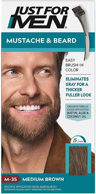 JUST FOR MEN Beard and Mustache Permanent Color with Ammonia Free Medium Chestnut M35 2X 14 ML