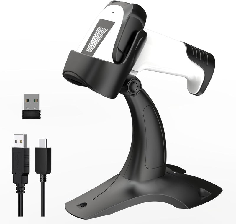 symcode Laser Wireless Handheld Barcode Reader with Stand Bluetooth & 2.4Ghz and USB Wired 3 in 1 Working 1800mAh for Computer POS, Handheld 1D Bar Code Reader for Warehouse Library Supermarket - Image 1