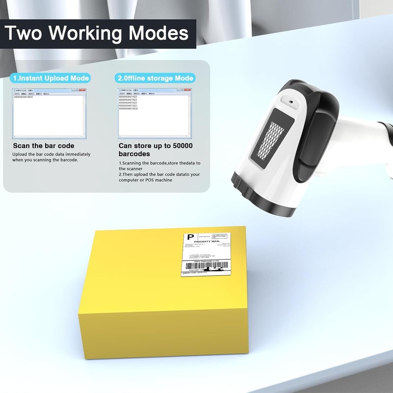 symcode Laser Wireless Handheld Barcode Reader with Stand Bluetooth & 2.4Ghz and USB Wired 3 in 1 Working 1800mAh for Computer POS, Handheld 1D Bar Code Reader for Warehouse Library Supermarket - Image 5