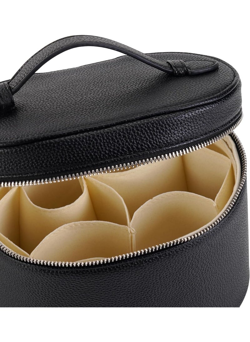 Arabest Makeup Vanity Bag with Handle for Women Large Capacity Leather Makeup Case with Removable Washable Compartment Portable Travel Toiletry Bag Cosmetic Organizer for Skincare, Toiletries (Black) - Image 5