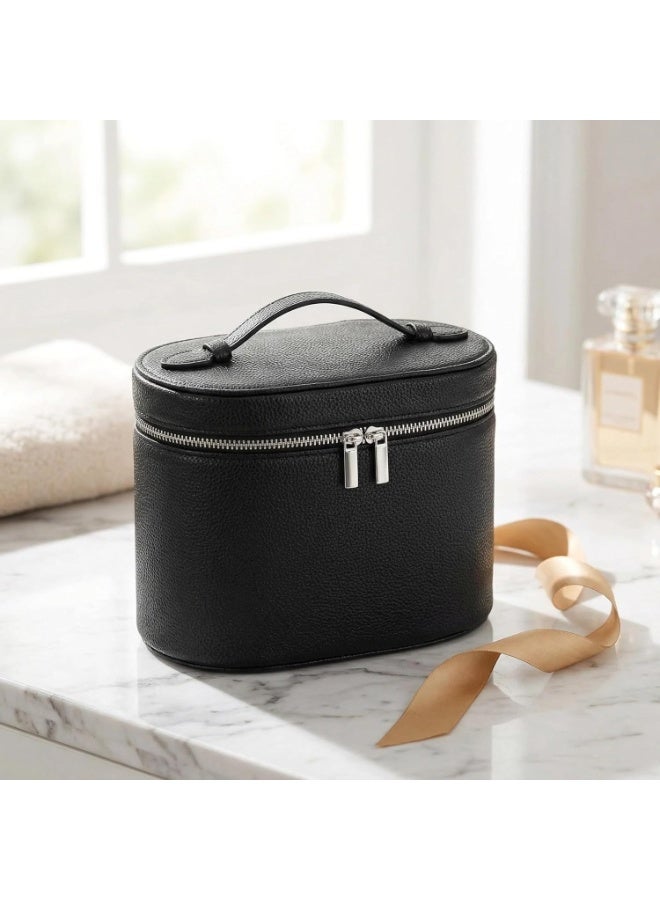 Arabest Makeup Vanity Bag with Handle for Women Large Capacity Leather Makeup Case with Removable Washable Compartment Portable Travel Toiletry Bag Cosmetic Organizer for Skincare, Toiletries (Black) - Image 4