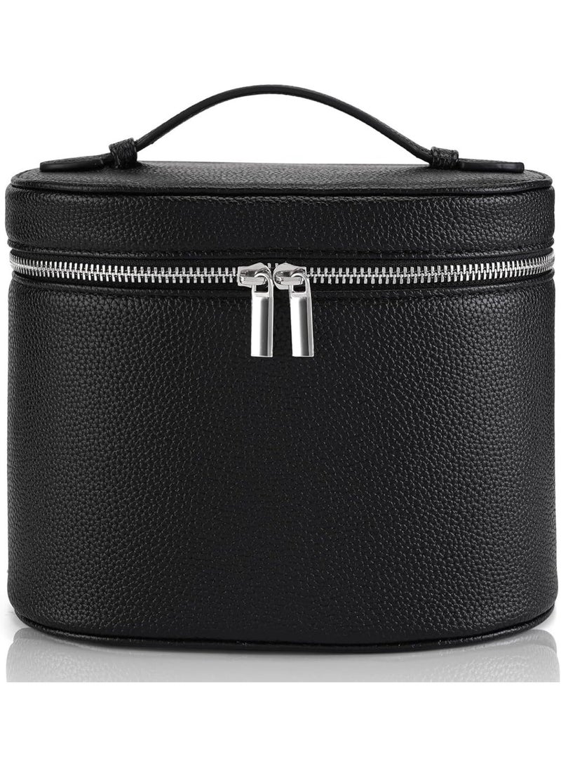 Arabest Makeup Vanity Bag with Handle for Women Large Capacity Leather Makeup Case with Removable Washable Compartment Portable Travel Toiletry Bag Cosmetic Organizer for Skincare, Toiletries (Black) - Image 1