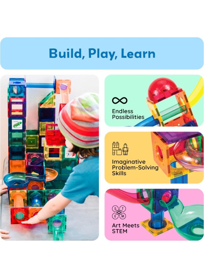PicassoTiles Magnetic Marble Run Set 70-Pieces | Magnetic Tiles | STEM Toys | Educational Toy Set | Stacking Blocks | Enhance Problem-solving Skills & Fine Motor Skills | Improves Coordination & Creativity | Gift for Kids and Toddlers | Construction Building Set for Child Brain Development - Image 2