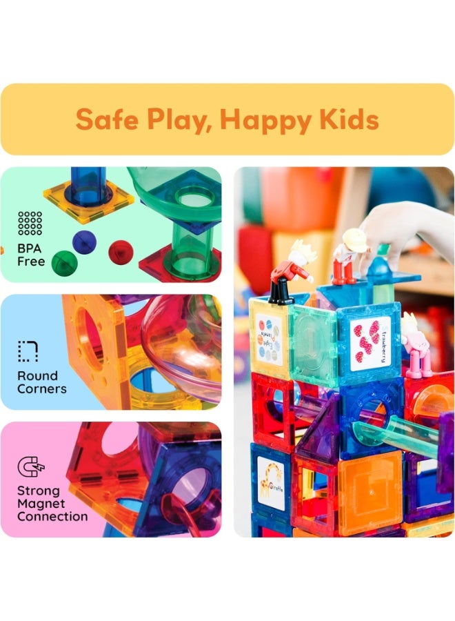 PicassoTiles Magnetic Marble Run Set 70-Pieces | Magnetic Tiles | STEM Toys | Educational Toy Set | Stacking Blocks | Enhance Problem-solving Skills & Fine Motor Skills | Improves Coordination & Creativity | Gift for Kids and Toddlers | Construction Building Set for Child Brain Development - Image 4