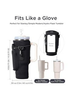 Bukela Stanley 40/30 oz Tumbler Water Bottle Tote with Phone Pocket, Neoprene Water Bottle Holder Bag, Comes with Adjustable Shoulder Strap, Straw with Straw Cap and Carabiner Clip, Fits Stanley Cup Accessories  - Image 2