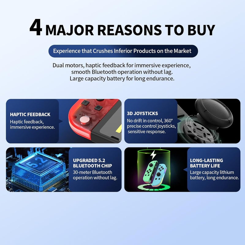 تيلانبو نينتندو: وحدة تحكم Joy-Con Oled Switch لجهاز Nintendo Switch مع تغذية راجعة، وتحكم في الحركة بـ 6 محاور، ووظيفة التسريع (Turbo Function)، وعدم حدوث انحراف في حركة عجلات التحكم ثلاثية الأبعاد (3D Joysticks)، واهتزاز بمحركين، وعمر بطارية طويل، وإضاءة RGB. - Image 3