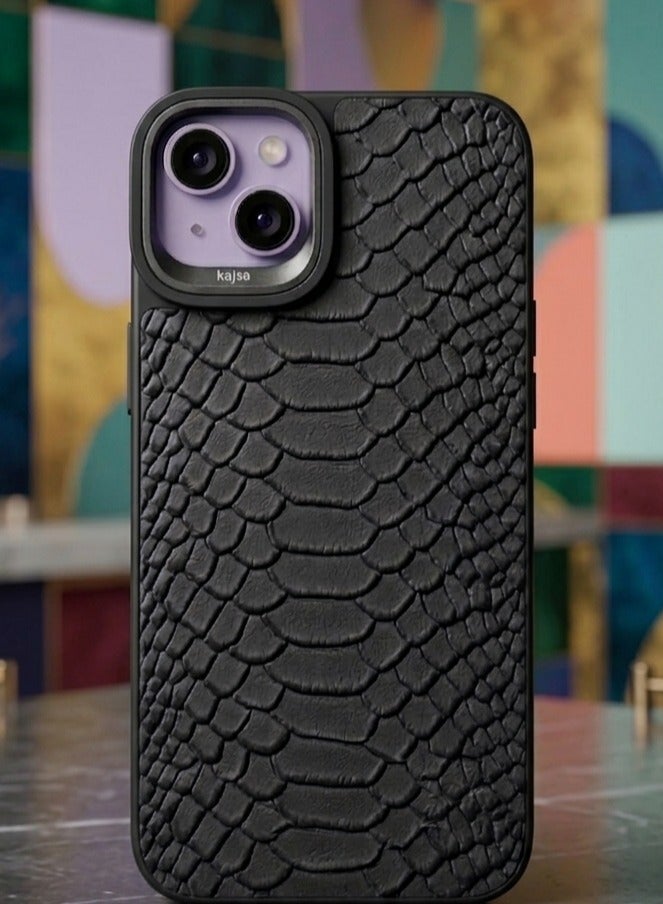 أتش أم سي جراب فاخر بتصميم جلد التنين لهاتف iPhone 14 Plus/Max، نحيف وواقي - Image 1