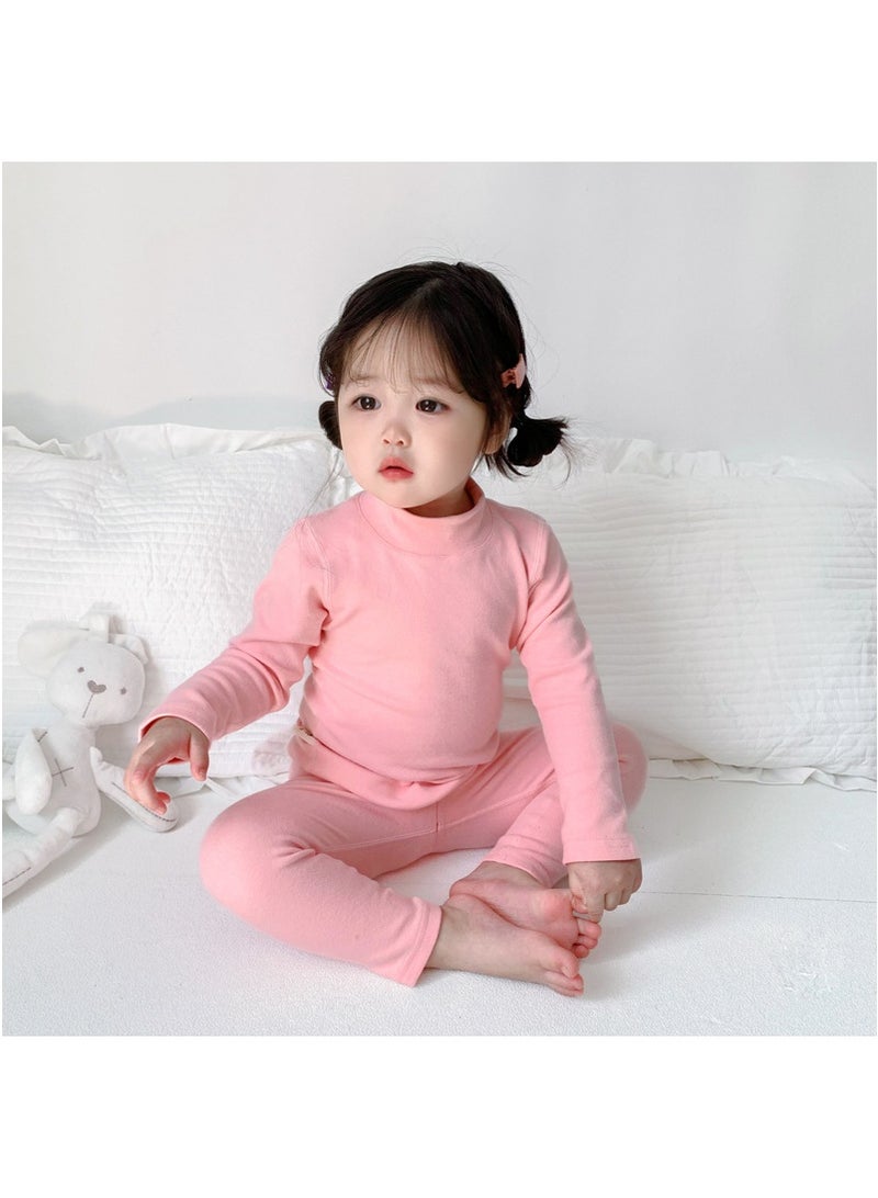 تابيت مجموعة ملابس داخلية حرارية الشتاء للأطفال ، طبقة قاعدة القطن الممشوكة عالية الرقبة للأطفال ، مجموعة بيجاما دافئة سميكة للأولاد البنات (الوردي-120 سم) - Image 1