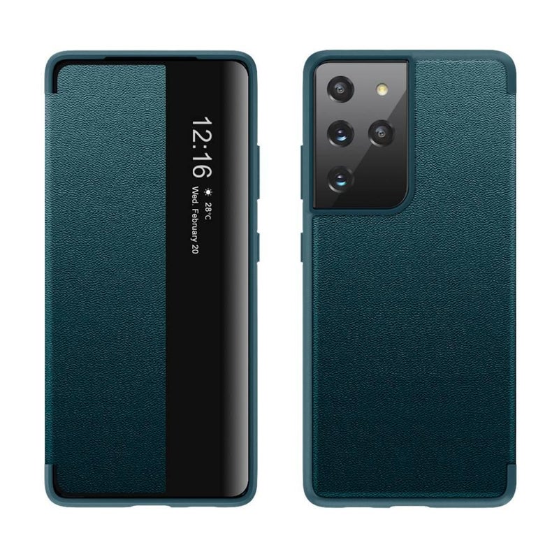 Drop Protection Samsung Galaxy S23 Leather Texture with Full Coverage and Business Style and Flip Cover in Mountain Green - Image 1