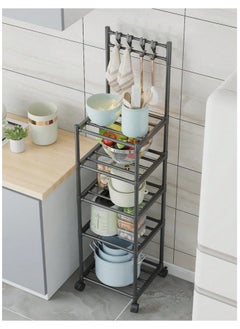 MT 5 Layer Storage Rack , Five Tier Movable Storage Rack with Hooks and 4 Universal 360 Degree Wheels , Multipurpose Storage Shelf for Kitchen , Room or Bathroom  - Image 4