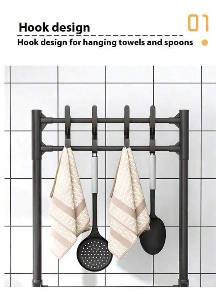 MT - 5 Layer Storage Rack , Five Tier Movable Storage Rack with Hooks and 4 Universal 360 Degree Wheels , Multipurpose Storage Shelf for Kitchen , Room or Bathroom - Image 1