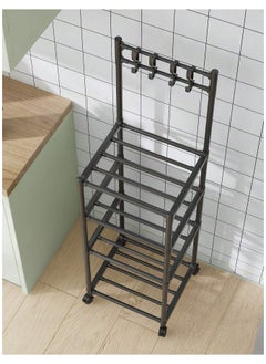 MT 5 Layer Storage Rack , Five Tier Movable Storage Rack with Hooks and 4 Universal 360 Degree Wheels , Multipurpose Storage Shelf for Kitchen , Room or Bathroom  - Image 5