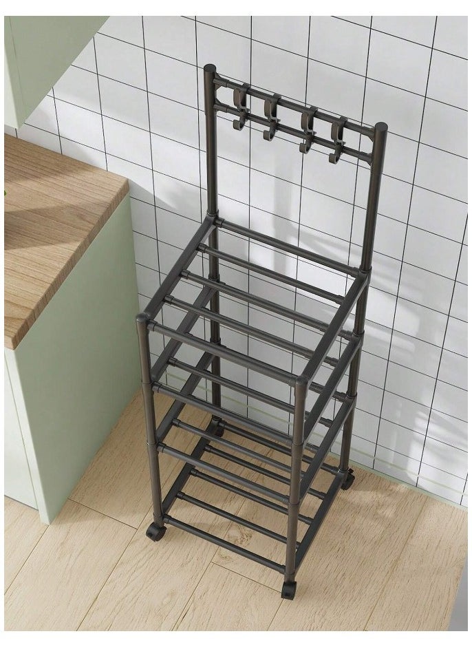 MT - 5 Layer Storage Rack , Five Tier Movable Storage Rack with Hooks and 4 Universal 360 Degree Wheels , Multipurpose Storage Shelf for Kitchen , Room or Bathroom - Image 1