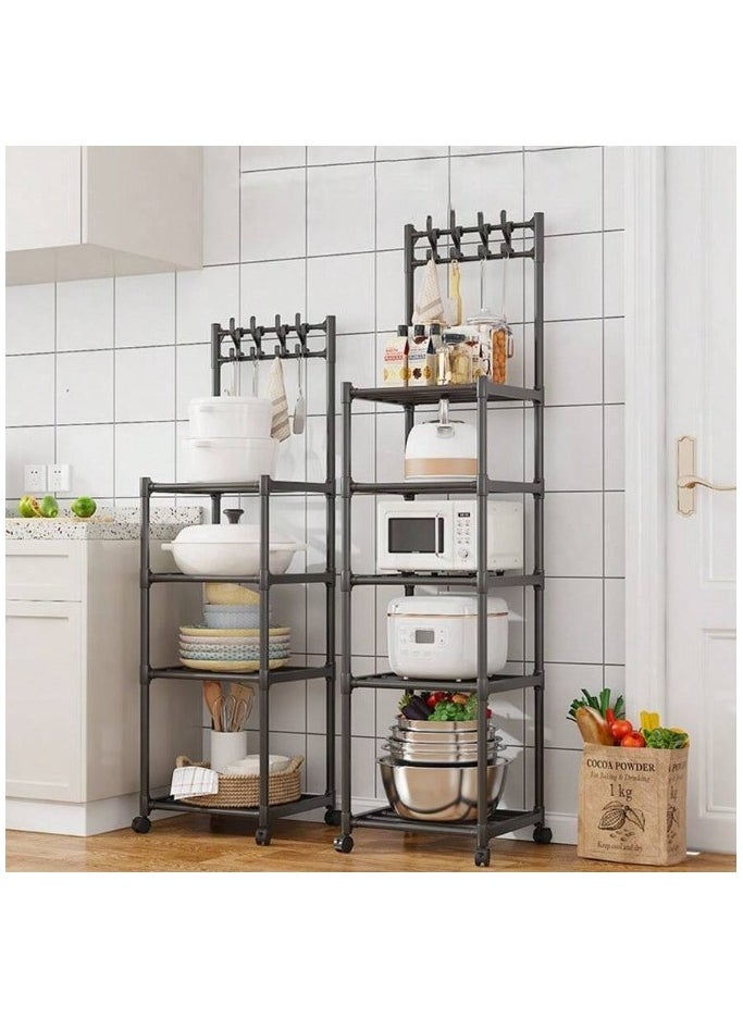 MT - 5 Layer Storage Rack , Five Tier Movable Storage Rack with Hooks and 4 Universal 360 Degree Wheels , Multipurpose Storage Shelf for Kitchen , Room or Bathroom - Image 1