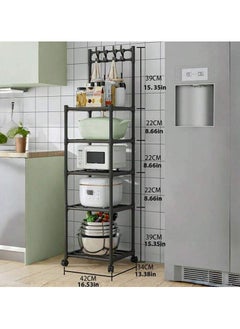 MT 5 Layer Storage Rack , Five Tier Movable Storage Rack with Hooks and 4 Universal 360 Degree Wheels , Multipurpose Storage Shelf for Kitchen , Room or Bathroom  - Image 1