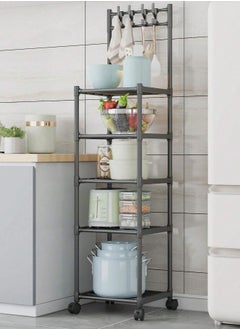 MT 5 Layer Storage Rack , Five Tier Movable Storage Rack with Hooks and 4 Universal 360 Degree Wheels , Multipurpose Storage Shelf for Kitchen , Room or Bathroom  - Image 2