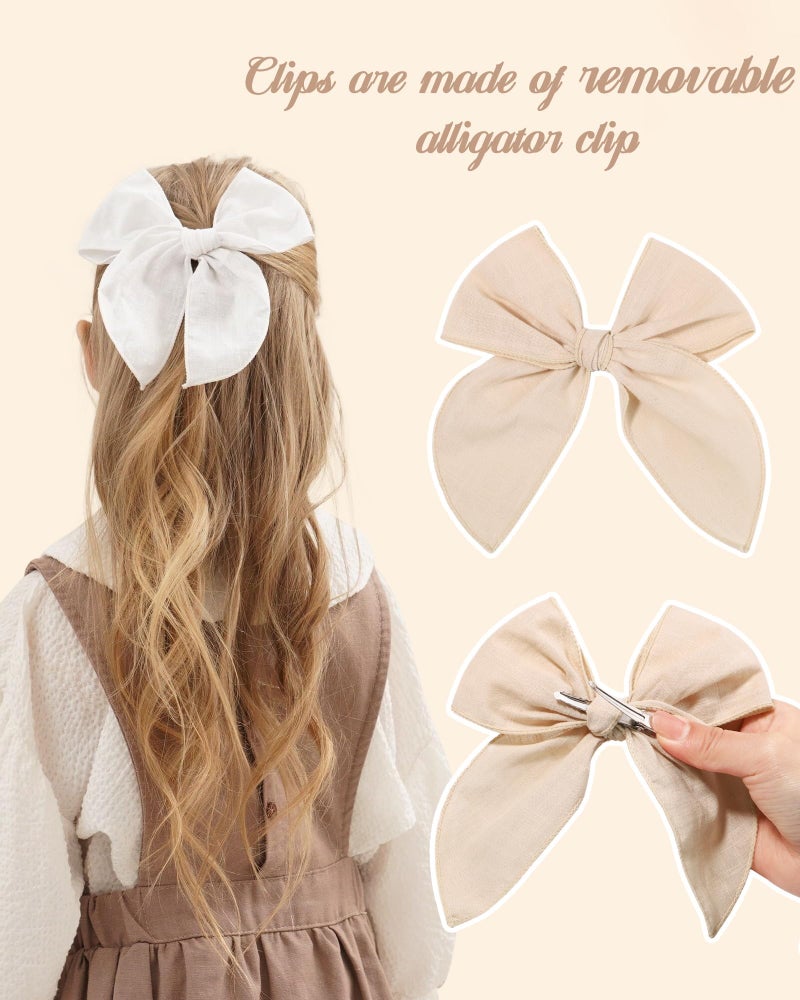 doboi 5.5 Inch 20PCS Baby Girls Fable Hair Bows Clips Cotton Linen Alligator Hair Clips Large Neutral Handmade Hair Accessories Bows for Girls Toddlers Kids by doboi - Image 3