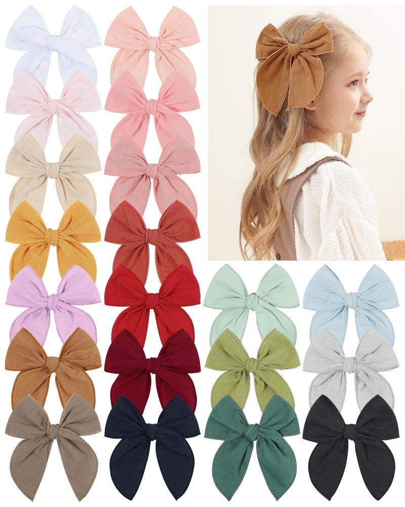doboi 5.5 Inch 20PCS Baby Girls Fable Hair Bows Clips Cotton Linen Alligator Hair Clips Large Neutral Handmade Hair Accessories Bows for Girls Toddlers Kids by doboi - Image 1