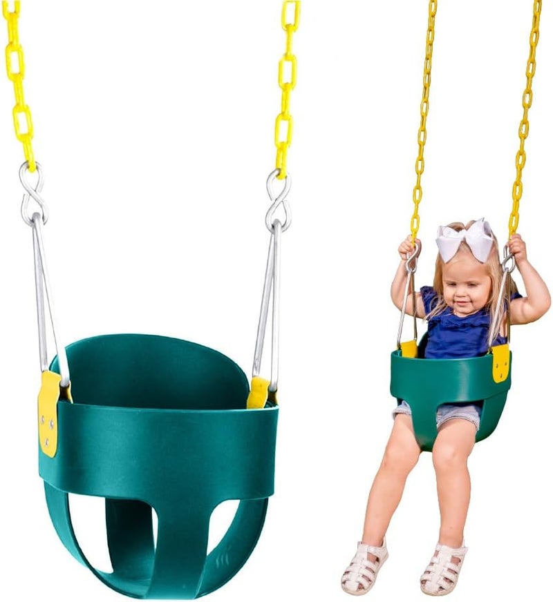 Squirrel Products High Back Full Bucket Toddler Swing Seat with Plastic Coated Chains - Green | Plastic Coated Chains, Swing Set Additions & Replacements, Outdoor Play Equipment - Image 1