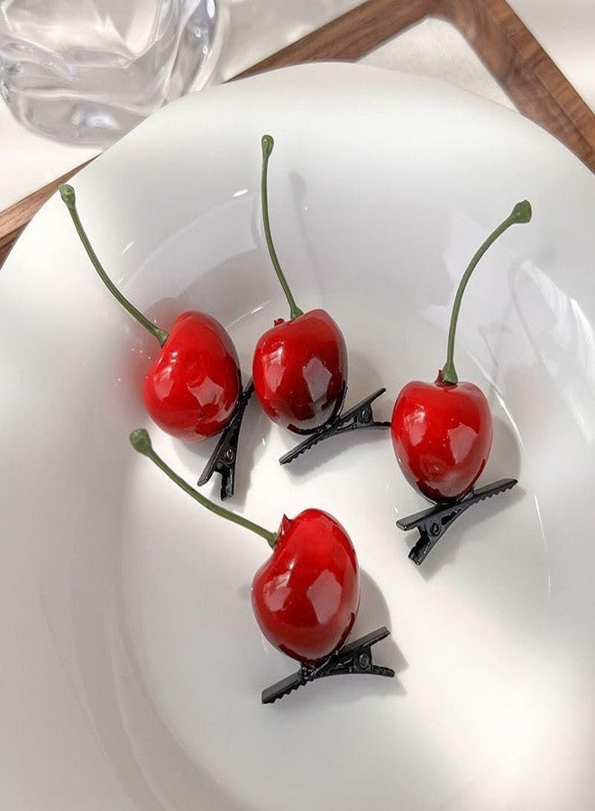 TUCEWP 4Pcs Cherry Hair Clip for Women Girls Kids Cute Red Cherry Hair Pins Nonslip Realistic Fruit Hair Barrette Snap Sweet Metal Alligator Clips for Thick Hair Trendy Lovely Cherry Hair Accessories - Image 1