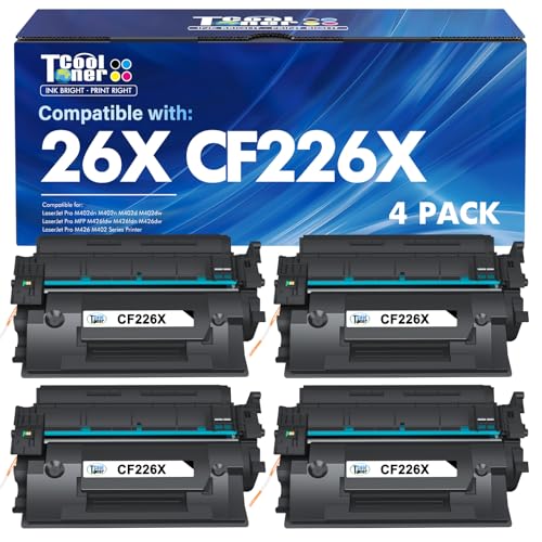 Cool Toner 26X CF226X Toner Cartridge for HP LaserJet M402n M426fdw Black High Yield Compatible for HP 26A CF226A Pro M402n MFP M426fdw M402dn M402dne M402 M402dw M426fdn M426 M426dw Printer Ink 4 Pack - Image 1
