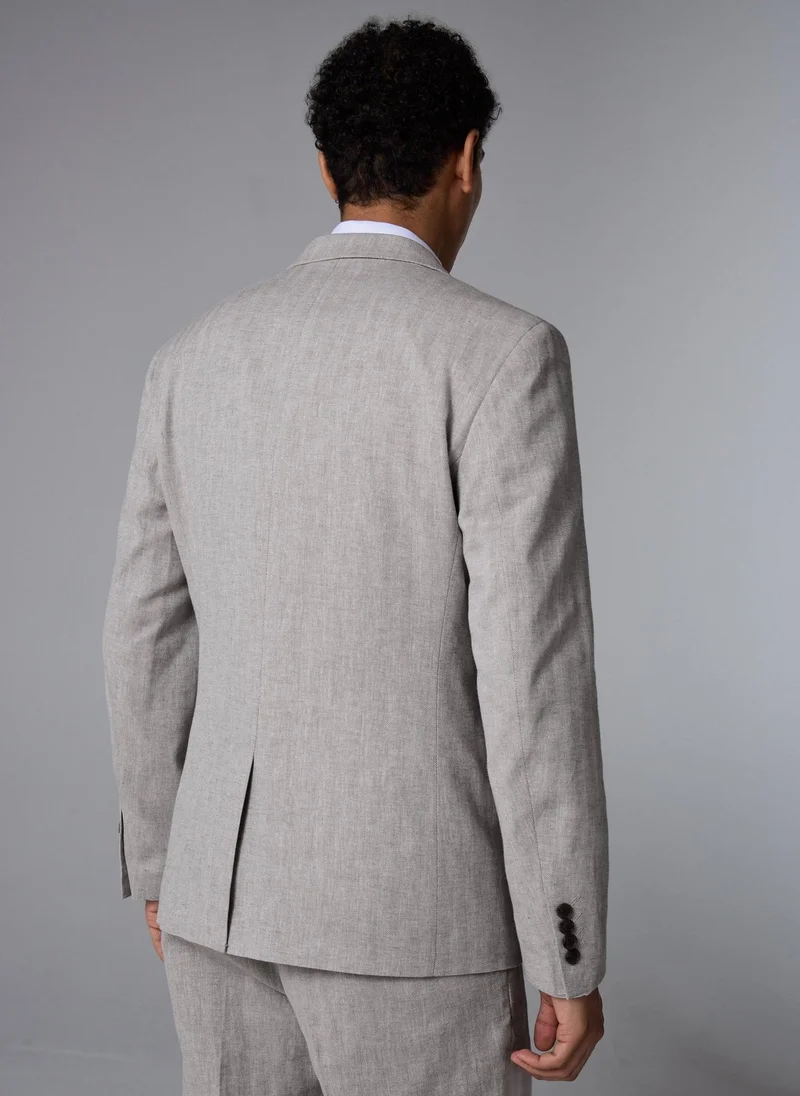 Matalan Grey Taylor & Wright Langham Stone Linen Blend Herringbone Slim Fit Suit Jacket for Men | Best Price UAE