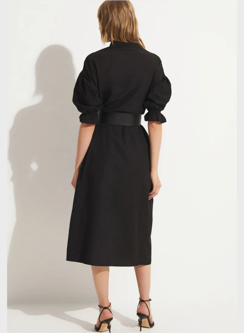 JUNE Rib Detail Button Down Shirt Dress