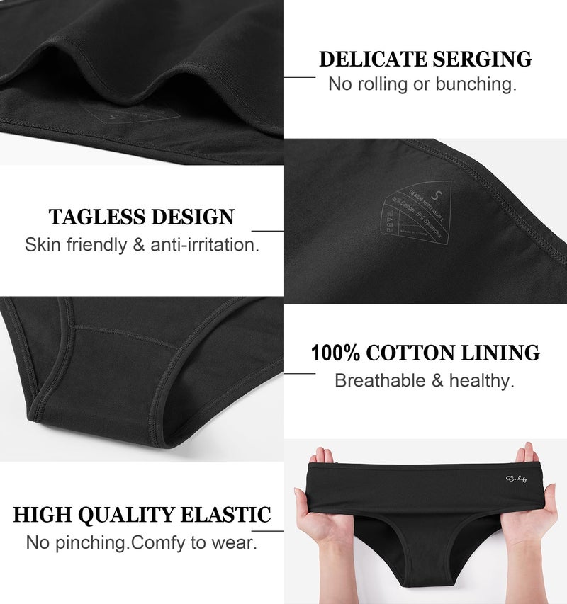 coskefy Underwear for Womens Soft Cotton Panties Breathable Bikini Briefs 6-Pack Medium Black - Image 5