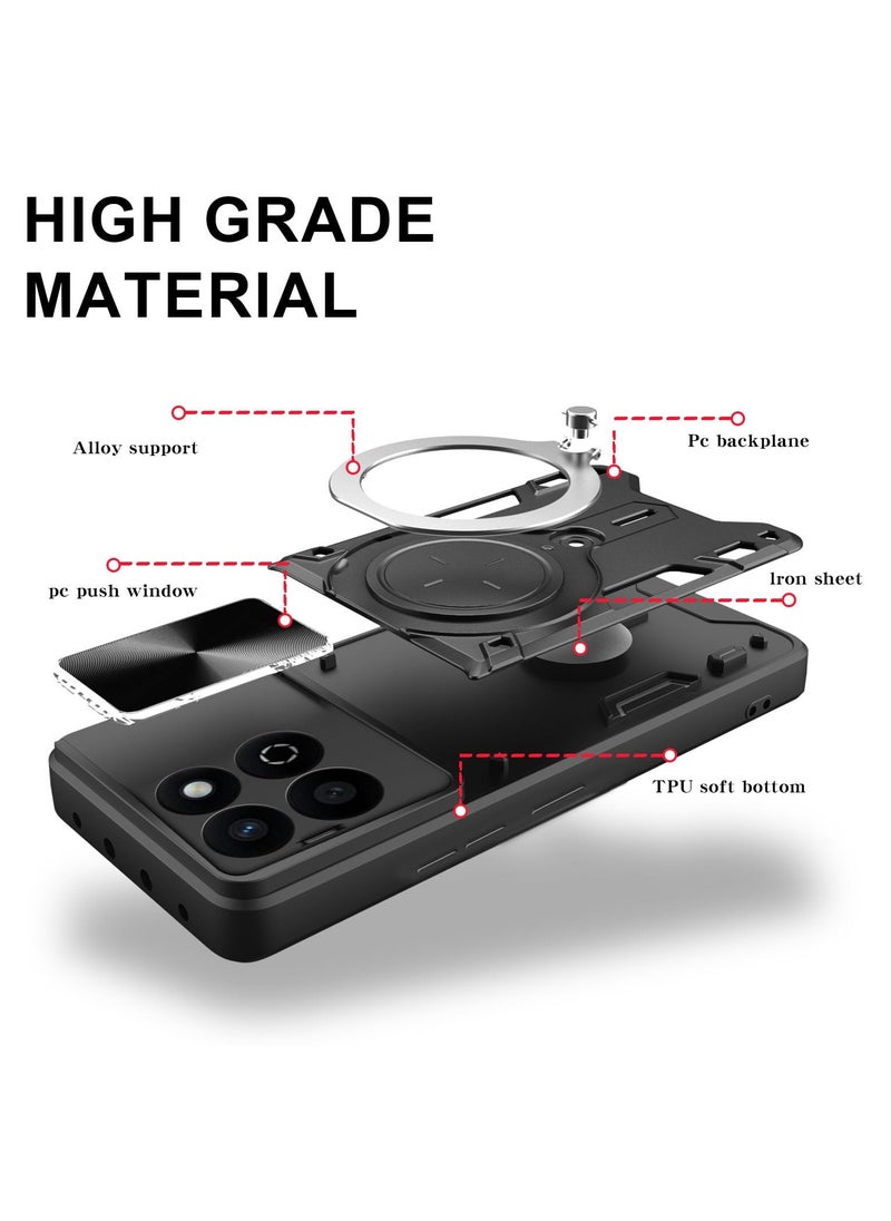 Generic for Honor X7c 4G Case, Slide Camera Lens Cover, Magnetic Ring Holder Kickstand Protective Phone Case for Honor X7c 4G, Black  - Image 2