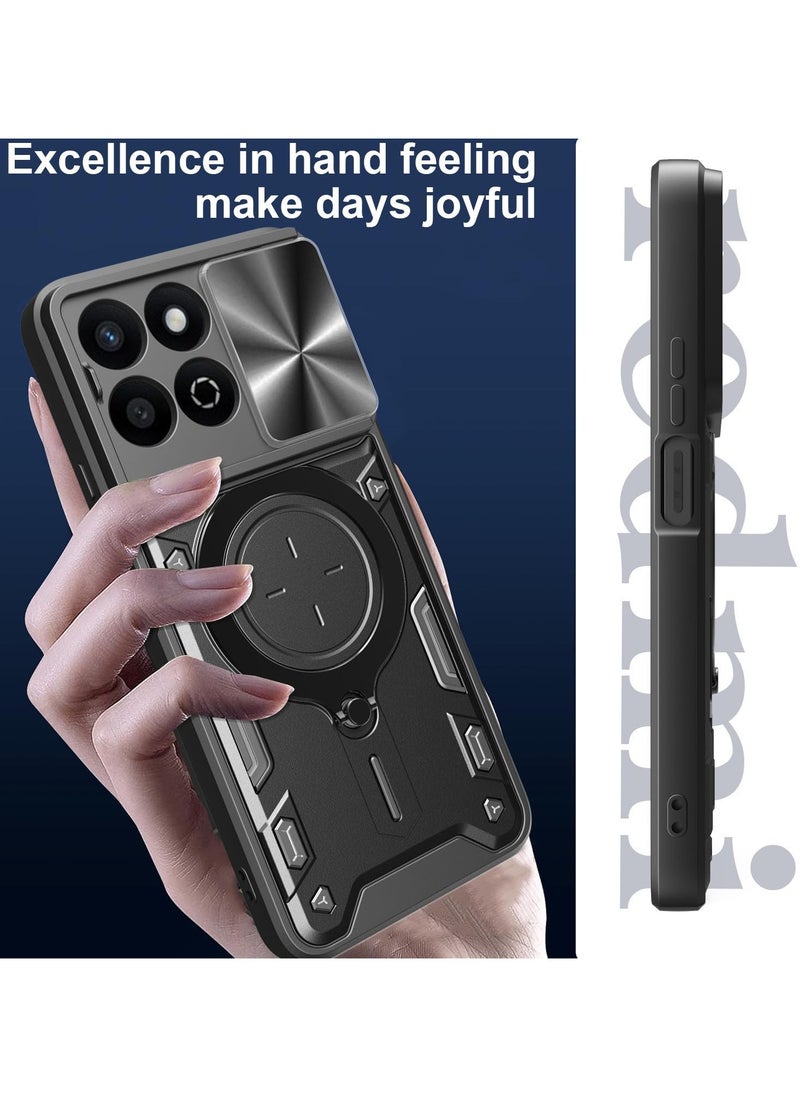 Generic for Honor X7c 4G Case, Slide Camera Lens Cover, Magnetic Ring Holder Kickstand Protective Phone Case for Honor X7c 4G, Black  - Image 5