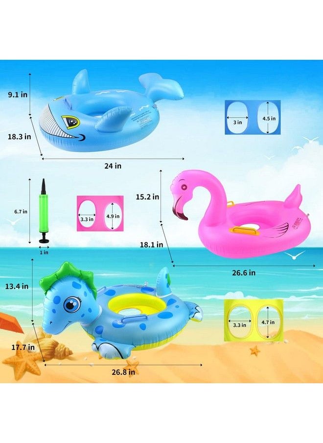 Rtudan - 24" 3 Pack Pool Inflatable Floats For Kids Dinosaur Flamingo Whale Swim Floats Tube Rings Swimming Rings For Kids Swimming Pool Beach Summer Water Float Party Outdoor - Image 1