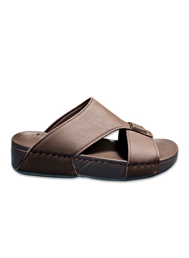 Amity Men's Brown Slide Sandals, Faux Leather Casual Slip‑on Slippers - Image 1