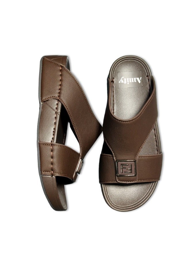 Amity Men's Brown Slide Sandals, Faux Leather Casual Slip‑on Slippers - Image 4