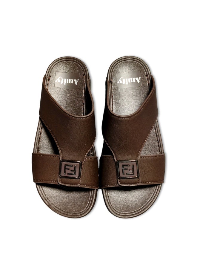 Amity Men's Brown Slide Sandals, Faux Leather Casual Slip‑on Slippers - Image 2