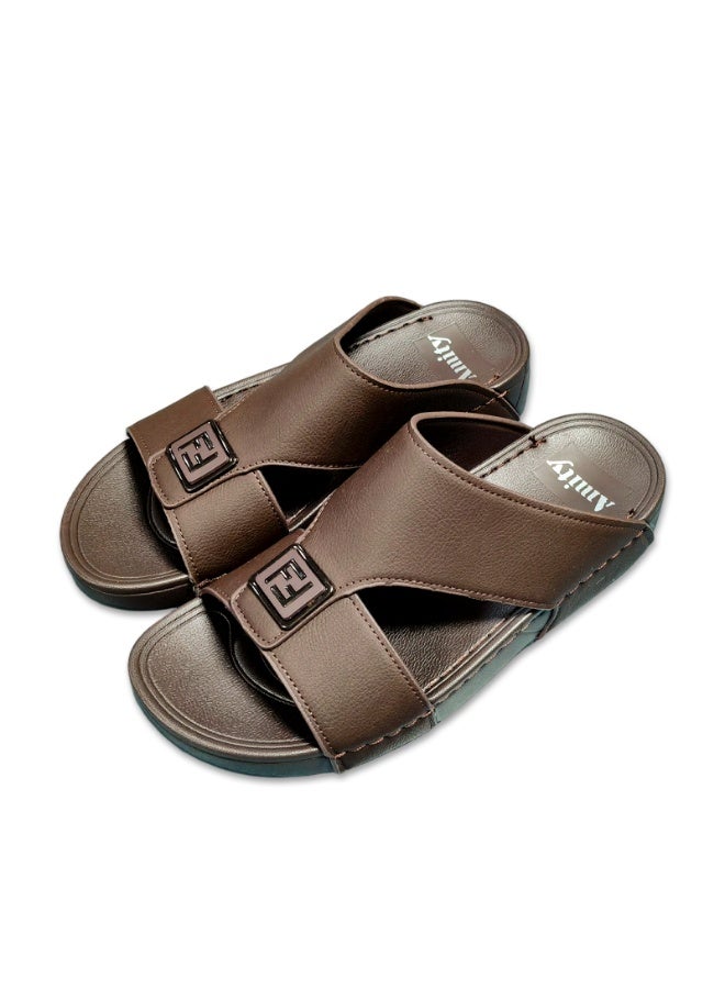 Amity Men's Brown Slide Sandals, Faux Leather Casual Slip‑on Slippers - Image 3