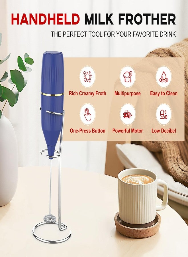 Homexup Handheld Milk Frother 14,000 RPM Drink Mixer Wand with Stand & Stirring Spoon Quiet One-Button Operation, Non-Slip Handle, Detachable Whisk Head for Coffee, Lattes, Cappuccinos, Matcha (Blue) - Image 2