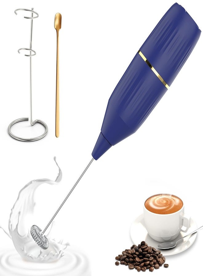 Homexup Handheld Milk Frother 14,000 RPM Drink Mixer Wand with Stand & Stirring Spoon Quiet One-Button Operation, Non-Slip Handle, Detachable Whisk Head for Coffee, Lattes, Cappuccinos, Matcha (Blue) - Image 1