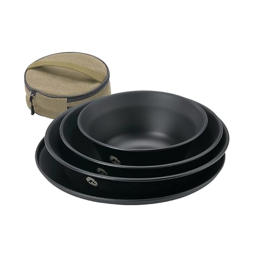 camping moon CAMPINGMOON Camping Tableware Set Stainless Steel Camping Plates Bowl Stackable Outdoor Dinnerware Canvas Carry Case Camping Hiking Picnic 8 Black Titanium Oxide Coating - Image 1