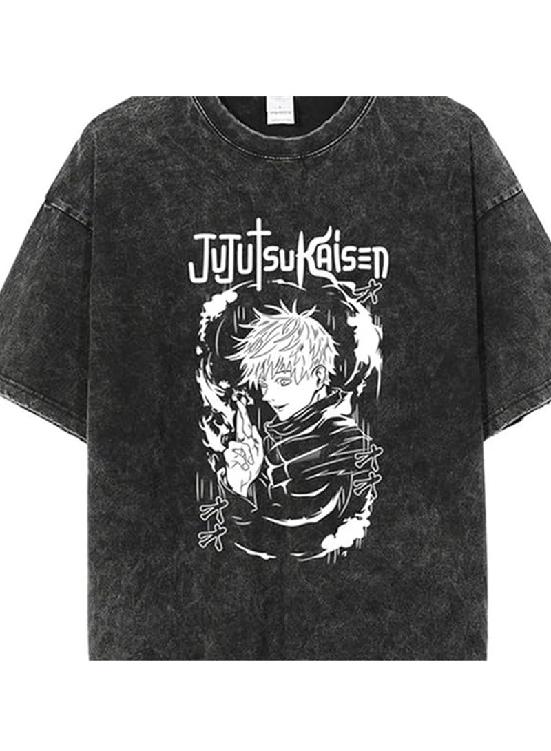 Washed retro T-shirt street hip hop anime Jujutsu Kaisen casual cotton summer short sleeves - Image 4
