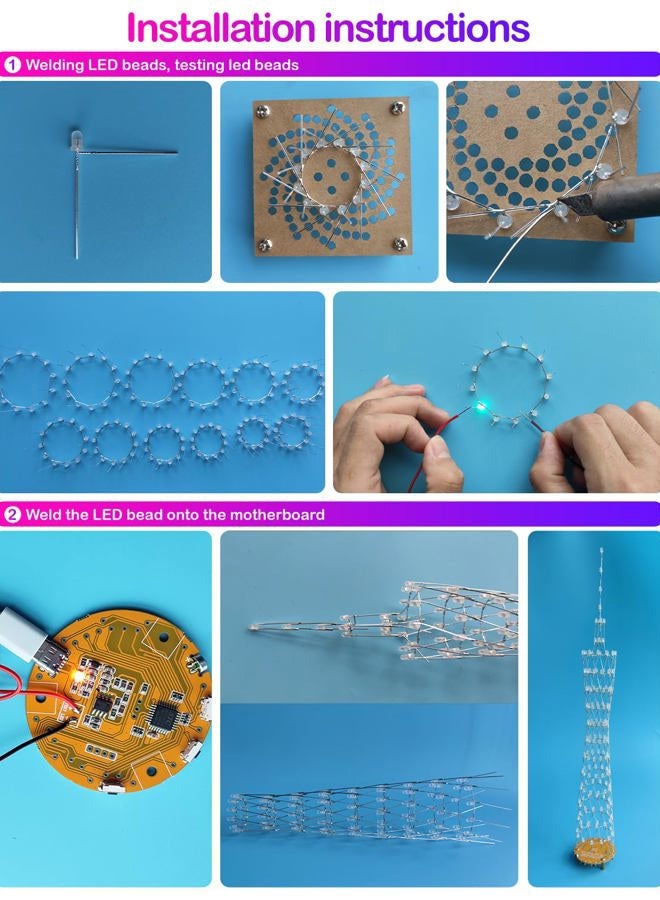 iCubeSmart Led Canton Tower Model DIY Electronic Kit, Handmade Soldering Project Kit, 12 Led Circles, Height 38cm. (GZT12) - Image 5